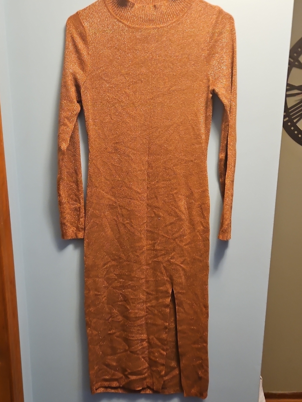 Vici Metallic Copper Long-Sleeve Midi Dress